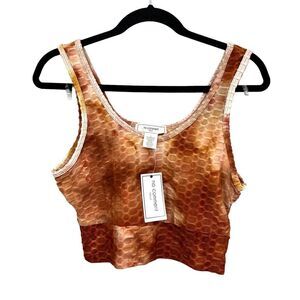 No Comment Crop Tank Top Stretch Scoop Neck Textured Copper Orange Women Size L*